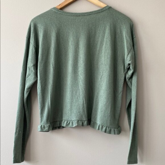 LOFT Sage Green Ruffle Sleeve Long Sleeve Blouse - Picture 4 of 10